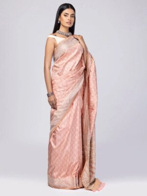 Peach Printed And Embroidered Silk Saree