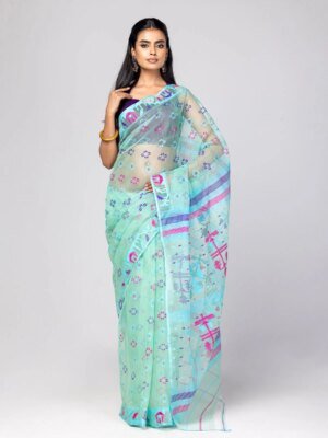 Seafoam Green Half Silk Jamdani Saree