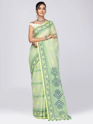 Light Green Printed Cotton Saree