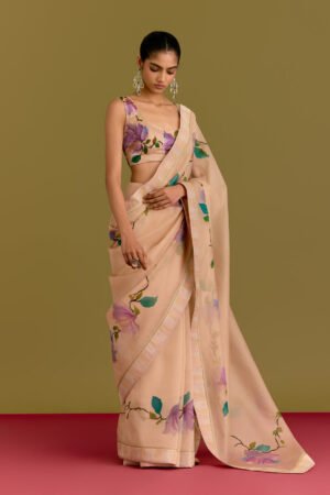 Beige Handpaint Saree Set
