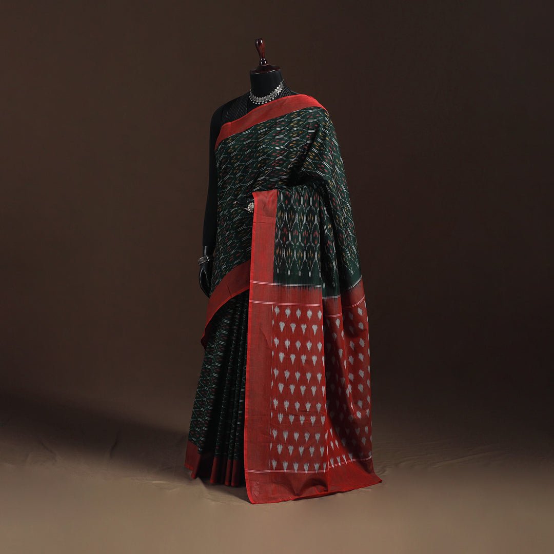 Green - Pochampally Ikat Weave Mercerised Cotton Saree 16