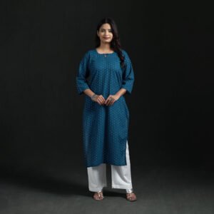 Blue - Jacquard Cotton Straight Long Kurta For Women 10