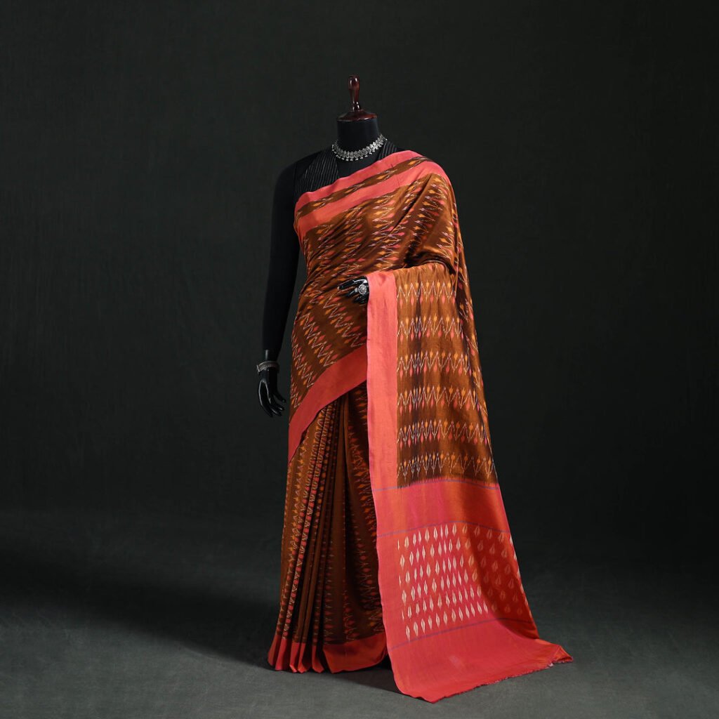 Brown – Pochampally Ikat Weave Mercerised Cotton Saree 20 by itokri, South Asian ethnic wear