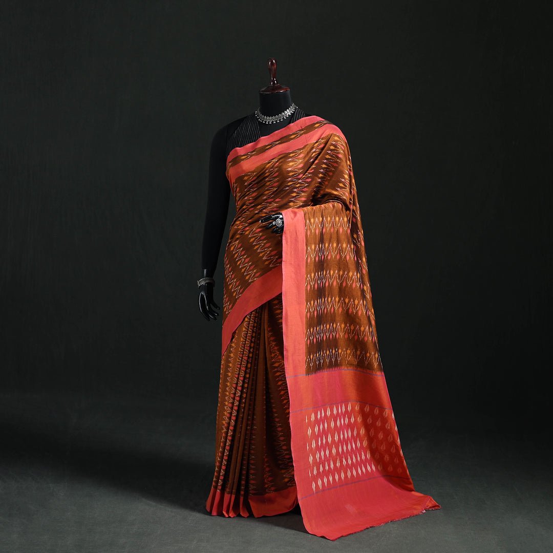 Brown - Pochampally Ikat Weave Mercerised Cotton Saree 20