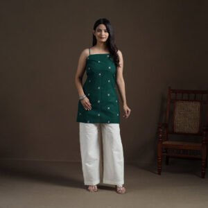 Green - Cotton Short Jacquard Kurta For Women 01