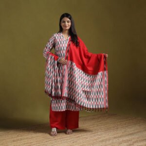 Pochampally Ikat Cotton Suit Set With Dupatta For Women 20 by itokri, South Asian ethnic wear