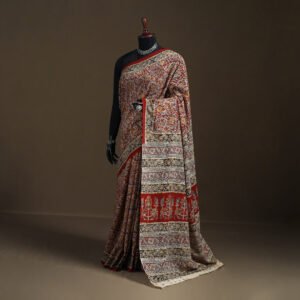 Red – Pedana Hand Block Print Natural Dyed Cotton Kalamkari Saree 59 by itokri, South Asian ethnic wear