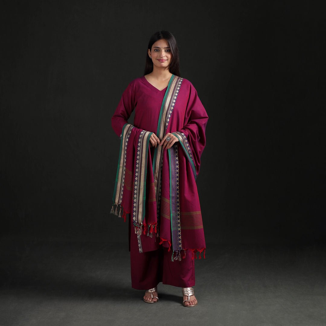 Pink - Dharwad Cotton Suit Set With Dupatta For Women 03
