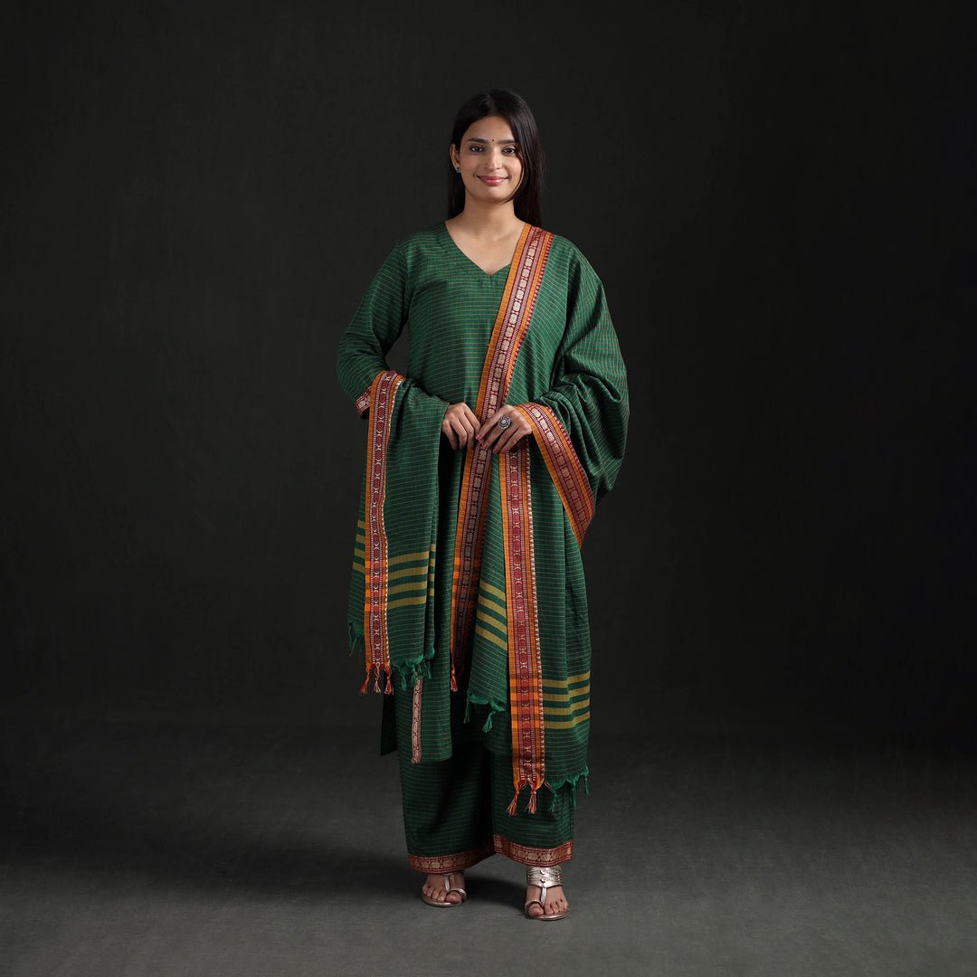 Green - Dharwad Cotton Suit Set With Dupatta For Women 02