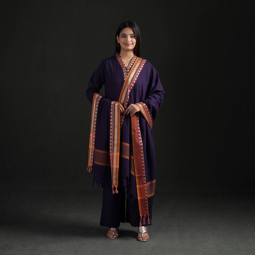 Purple - Dharwad Cotton Suit Set With Dupatta For Women 13