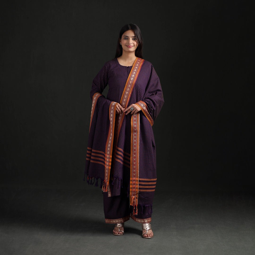Purple - Dharwad Cotton Suit Set With Dupatta For Women 08