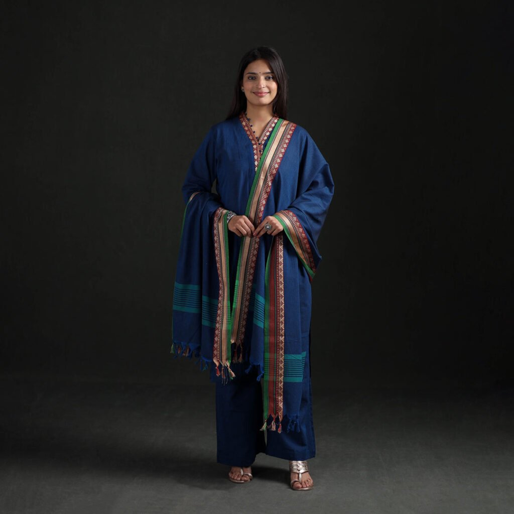 Blue – Dharwad Cotton Suit Set With Dupatta For Women 14 by itokri, South Asian ethnic wear