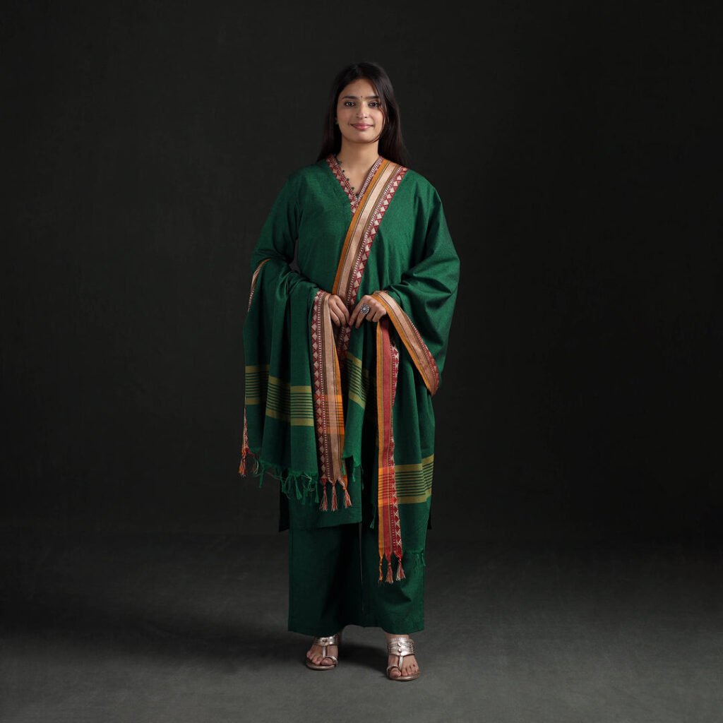 Green – Dharwad Cotton Suit Set With Dupatta For Women 11 by itokri, South Asian ethnic wear