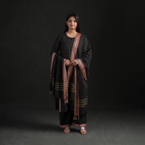 Black - Dharwad Cotton Suit Set With Dupatta For Women 09