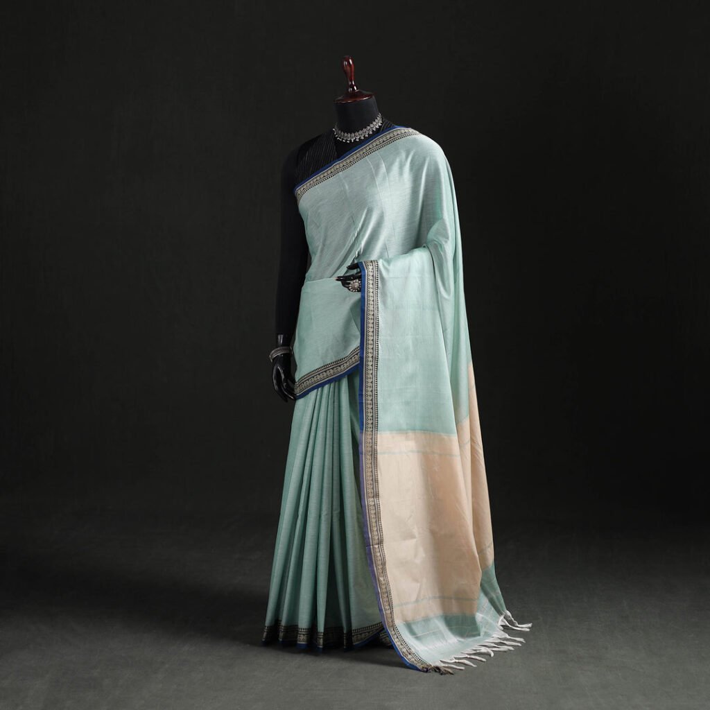 Dharwad Woven Mercerised Cotton Saree With Border 22 by itokri, South Asian ethnic wear