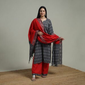 Pochampally Ikat Cotton Suit Set With Dupatta For Women 13 by itokri, South Asian ethnic wear