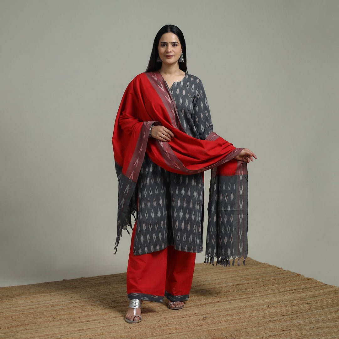 Pochampally Ikat Cotton Suit Set With Dupatta For Women 13