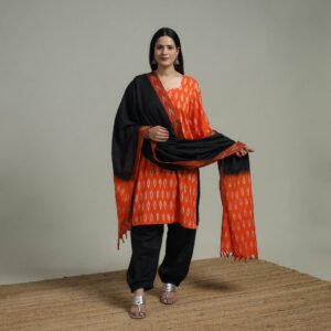 Pochampally Ikat Cotton Suit Set With Dupatta For Women 06 by itokri, South Asian ethnic wear