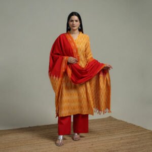 Pochampally Ikat Cotton Suit Set With Dupatta For Women 19 by itokri, South Asian ethnic wear