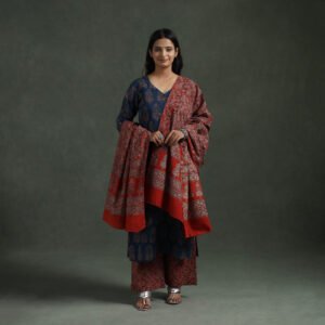 Blue - Ajrakh Hand Block Print Natural Dyed Cotton Suit Set With Dupatta For Women 03