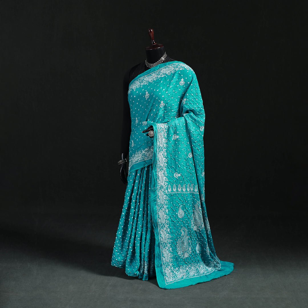 Green - Kutch Bandhani Tie-Dye Cotton Saree 01