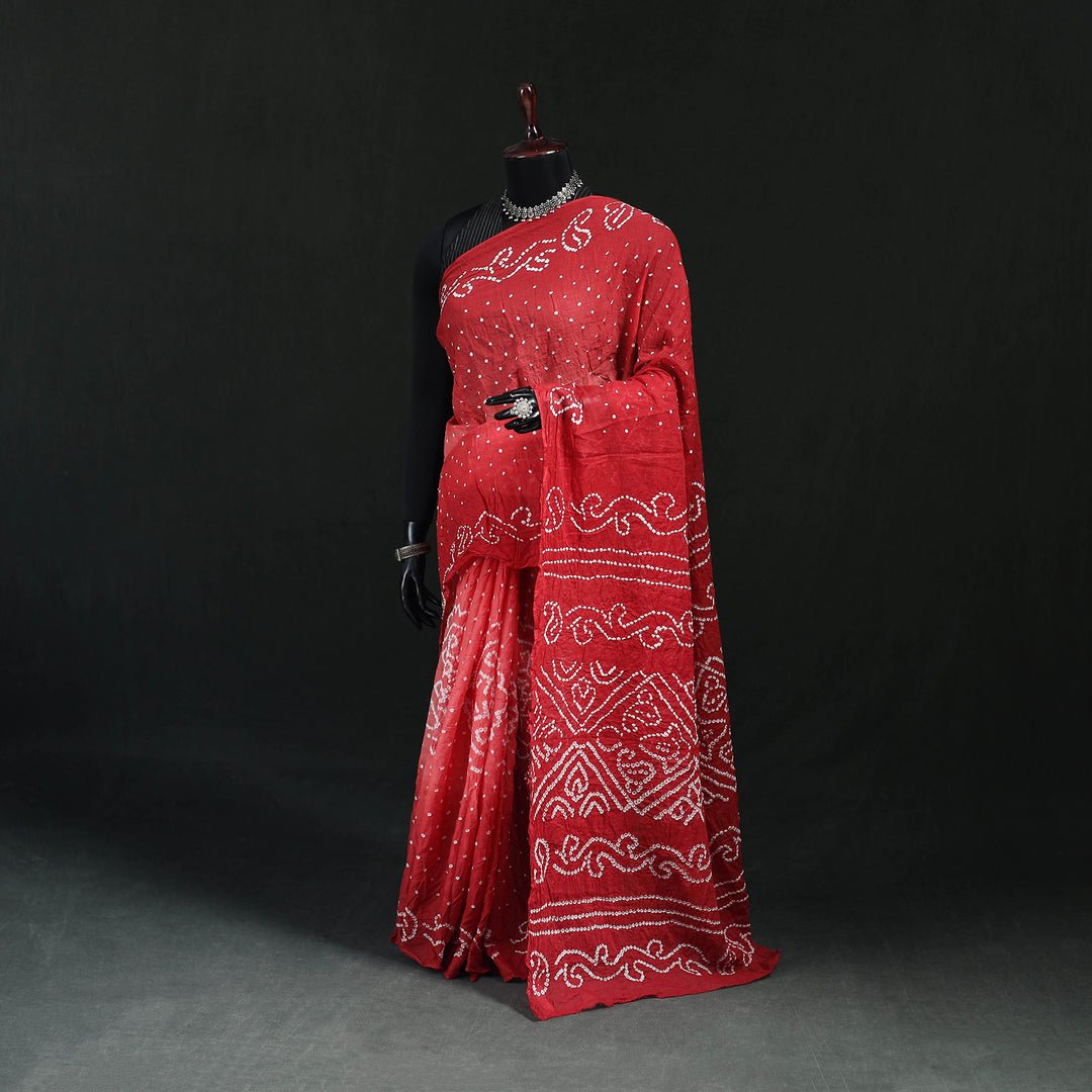 Red - Kutch Bandhani Tie-Dye Cotton Saree 11