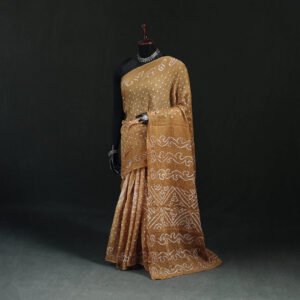 Brown - Kutch Bandhani Tie-Dye Cotton Saree 15