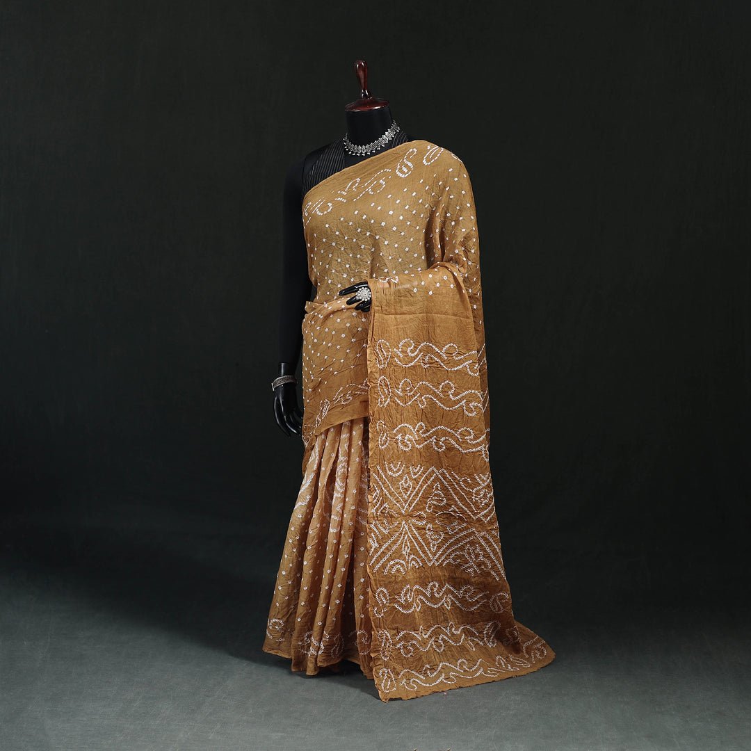 Brown - Kutch Bandhani Tie-Dye Cotton Saree 15