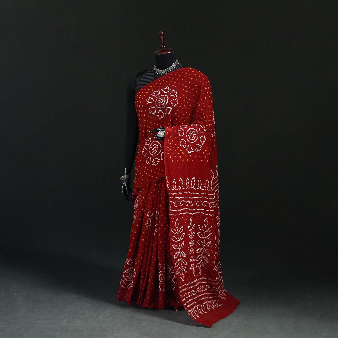 Red - Kutch Bandhani Tie-Dye Cotton Saree 35