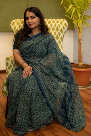 Ajrakh Natural Dyed Kota Doria Saree
