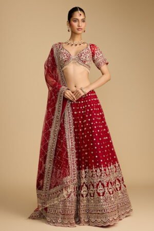 Maroon Red Classic Bridal Lehenga Set Wi… by Seasons India, South Asian ethnic wear