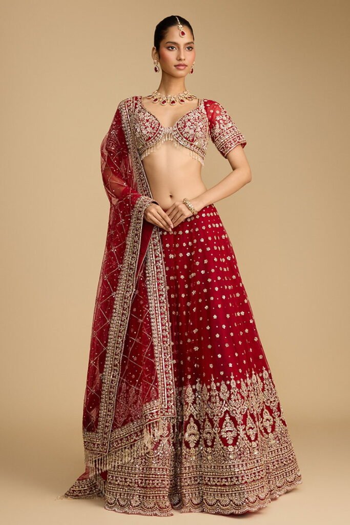 Maroon Red Classic Bridal Lehenga Set Wi… by Seasons India, South Asian ethnic wear