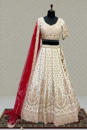Designer Wedding Lehenga In Cream With Beads, Zari, Sequins And Thread Work by Seasons Chennai, South Asian ethnic wear