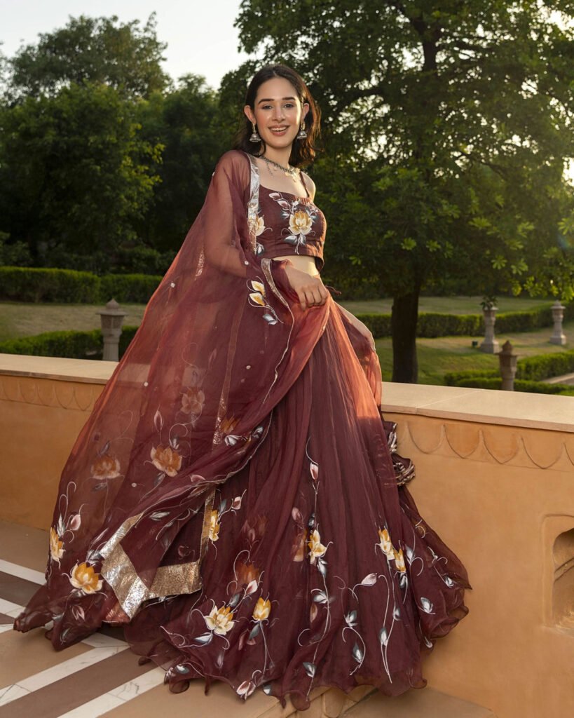 Mifra Handpainted Organza Lehenga Set by Aachho, South Asian ethnic wear