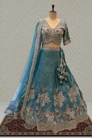 Bridal Organza Lehenga With Hand-Embroidered Birds And Floral Forest Motifs by Seasons Chennai, South Asian ethnic wear