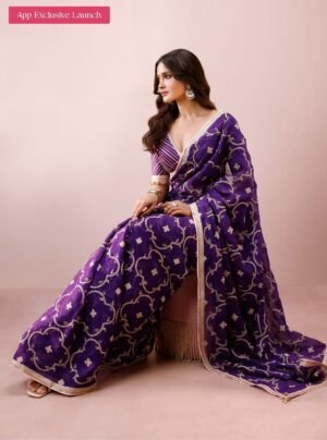 Eshna Organza Purple Saree by Mulmul, South Asian ethnic wear