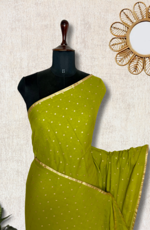Exp – Handwoven Cotton Saree  – Mehendi Green  + Golden by Tamara Chennai, South Asian ethnic wear