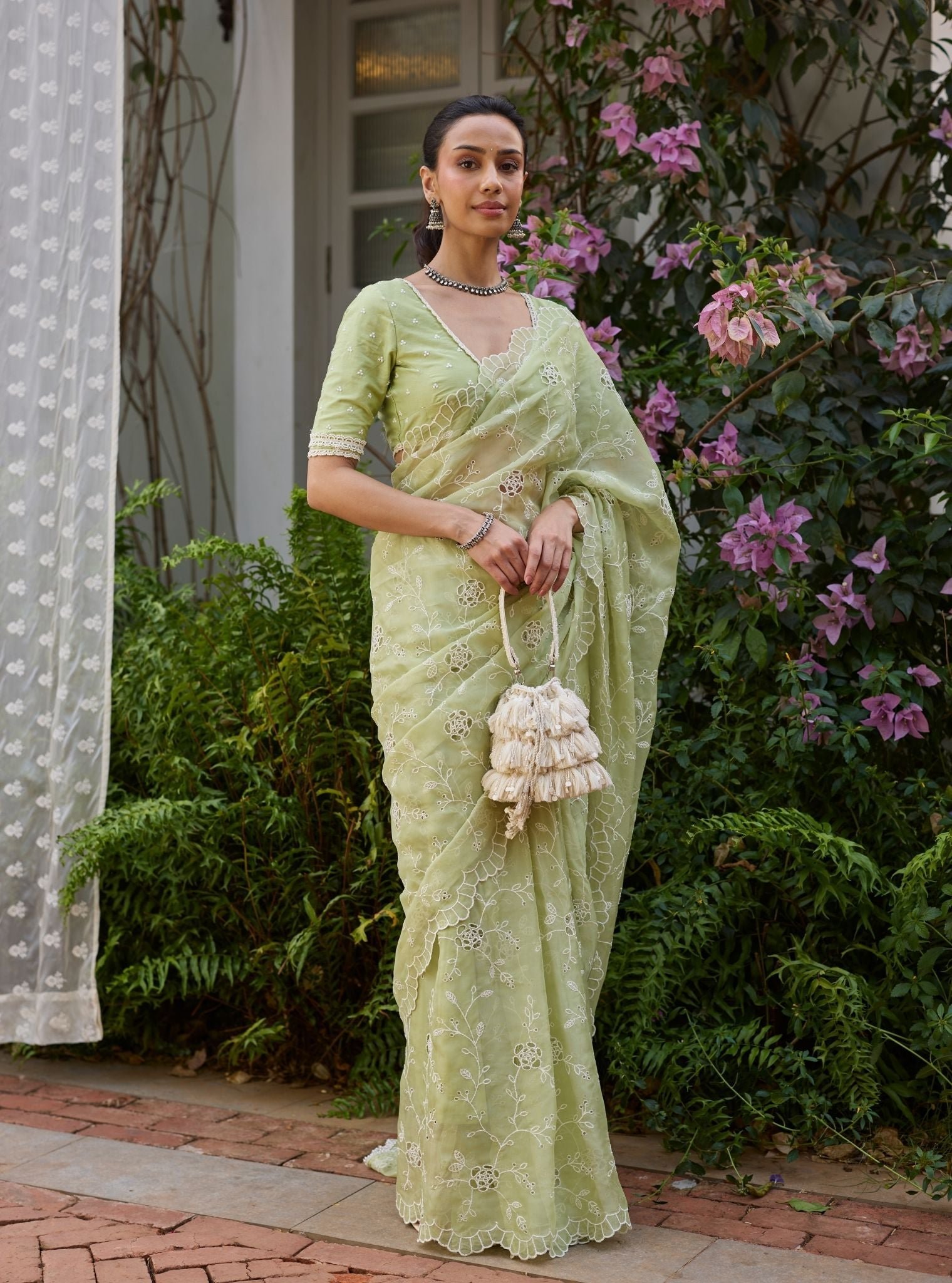 Roro Organza Green Saree by Mulmul, South Asian ethnic wear