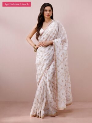 Eshna Organza Off White Saree by Mulmul, South Asian ethnic wear