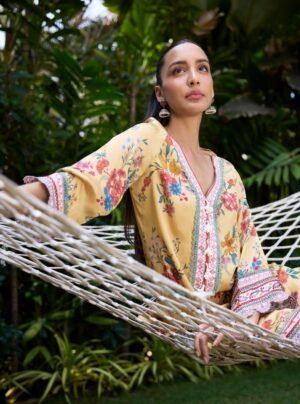 Kena Cupro Satin Mustard Kurta With Farshi Salwar by Mulmul, South Asian ethnic wear