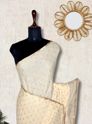 Exp – Handwoven Cotton Saree – Elegant Sandal + Golden by Tamara Chennai, South Asian ethnic wear