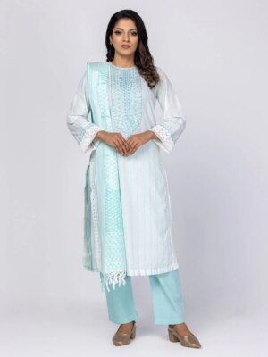 White Kantha Odyssey Theme Shalwar Kameez