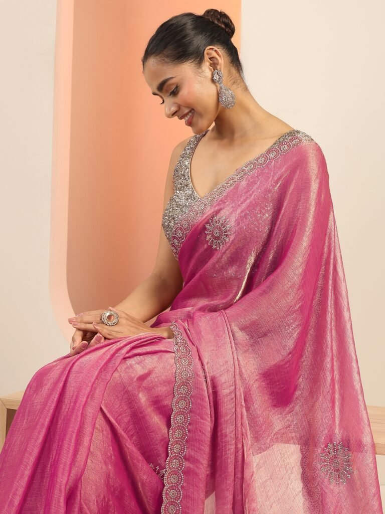 Pink Embellishments Jimmy Choo Satin Sa… by Libas, South Asian ethnic wear