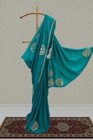 Rama Blue Saree With Sequins, Zari, Pearl And Beads Work by Seasons Chennai, South Asian ethnic wear
