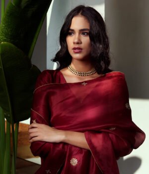 Hand Embroidered Pure Silk Suit In Mahroon Color With Hand Embroidery Dupatta And Brocade/silk Pants by WeaverStory, South Asian ethnic wear