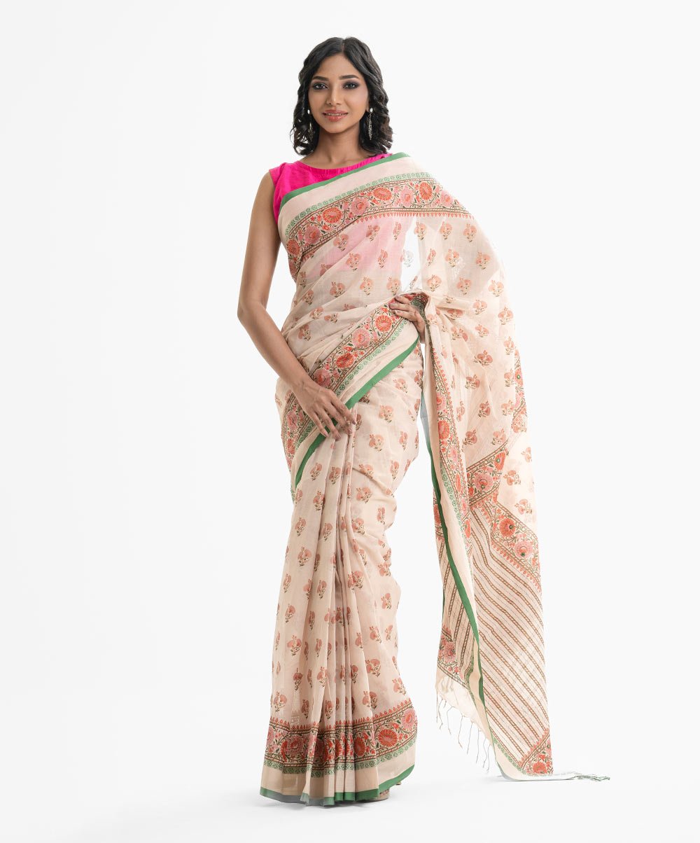 White Cotton Saree by Le Reve, South Asian ethnic wear