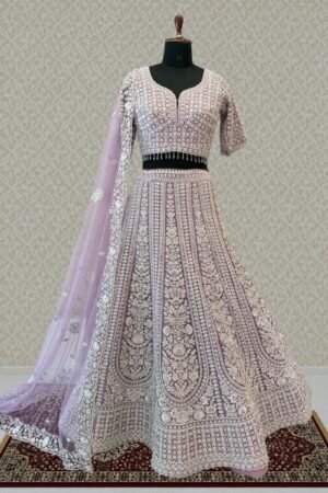Lavender Wedding Lehenga With Intricate Zardozi, Sequins, Beads And Floral Embroidery