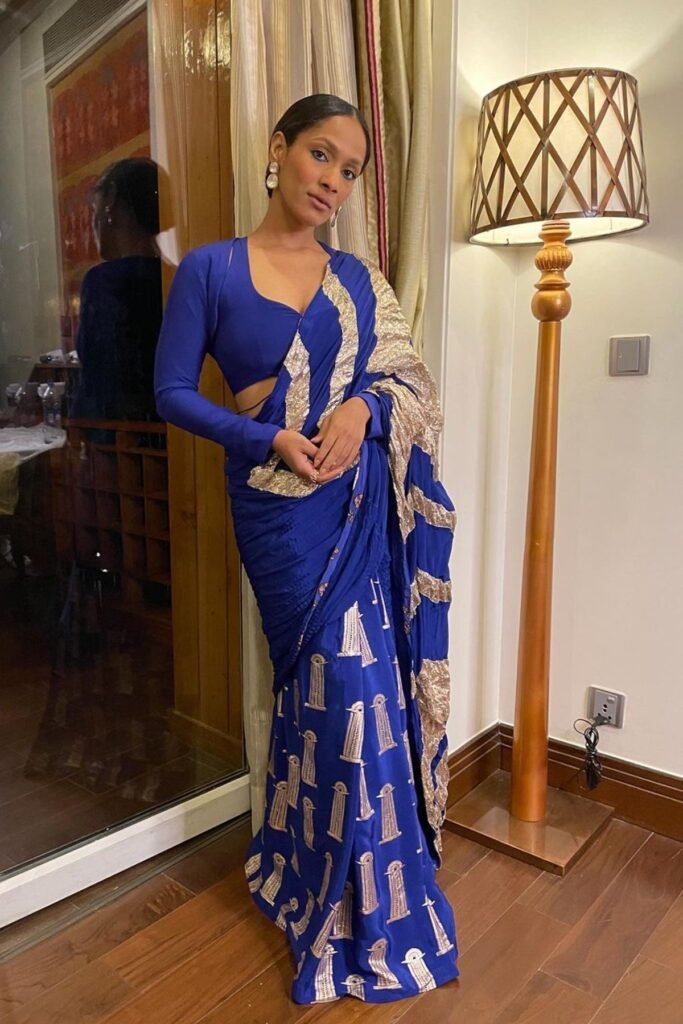 Blue Crinkle Gota Sari by Masaba, South Asian ethnic wear