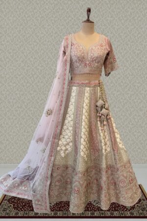 Cream And Blush Pink Bridal Lehenga With Intricate Sequins, Zari, Pearl, Beads And Stone by Seasons Chennai, South Asian ethnic wear