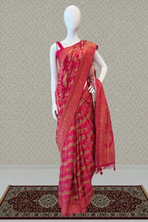 Rani Pink Saree Featuring Heritage Wildlife And Floral Banaras by Seasons Chennai, South Asian ethnic wear